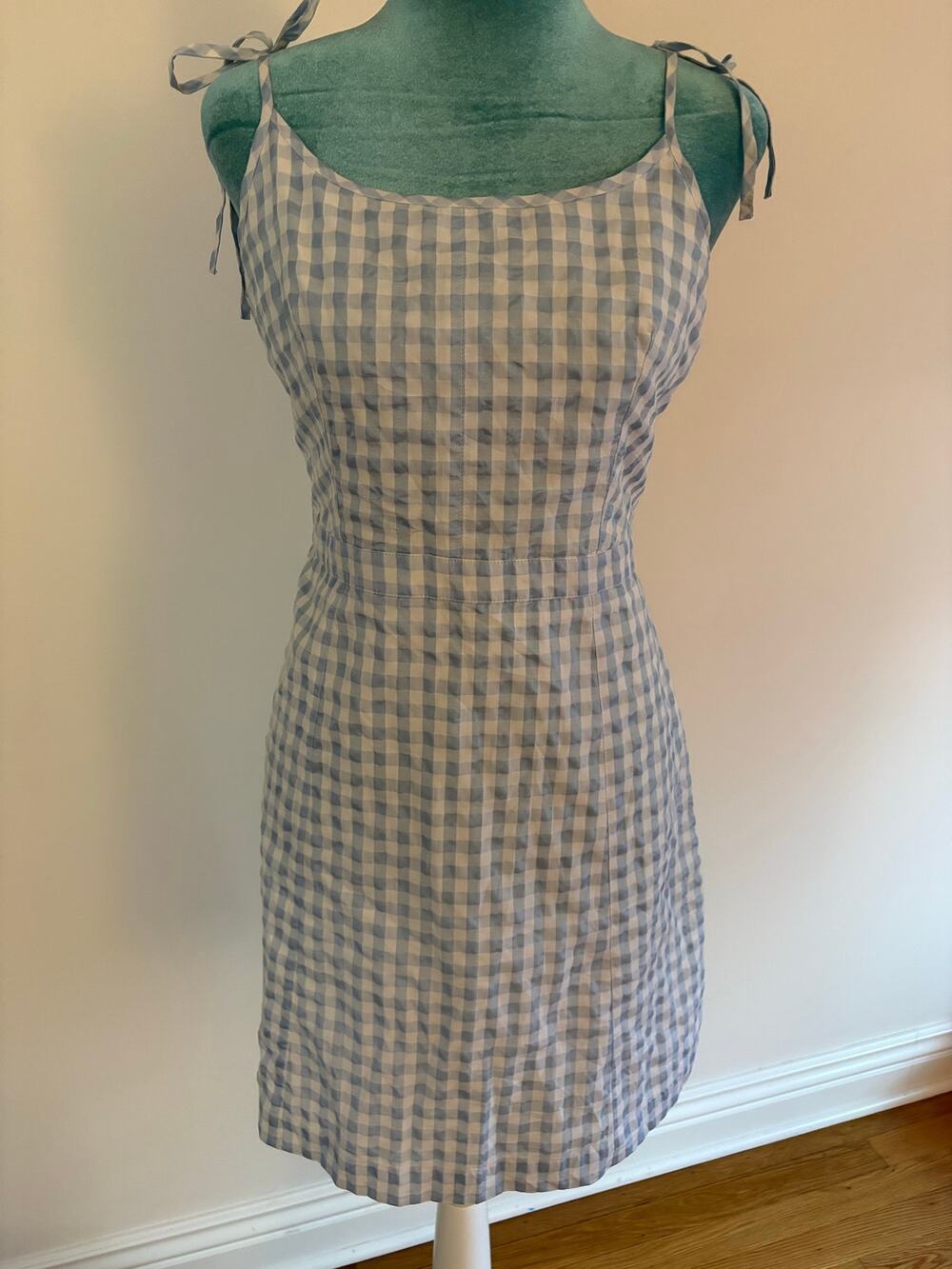 Madewell Blue Gingham Tie Shoulder Mini Dress Size 6 Cottagecore Summer Picnic
